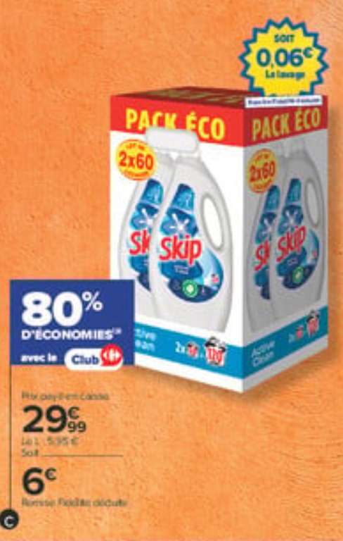 Lot de 2 Lessives Skip 2x60 lavages (via 23,99E sur carte fidelite Carrefour)