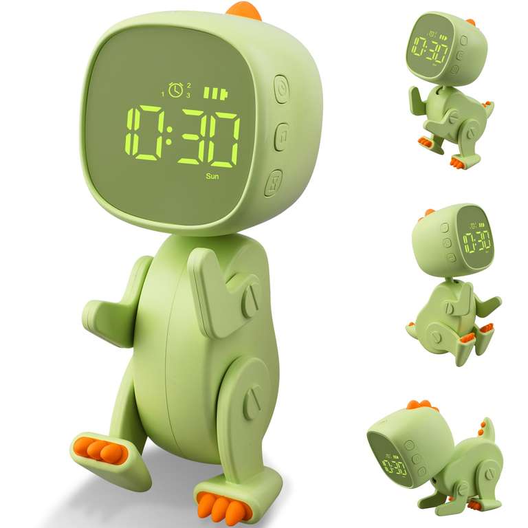 Reveil Lumineux Enfant Ayybboo Dinosaure - Veilleuse + Double Alarme
