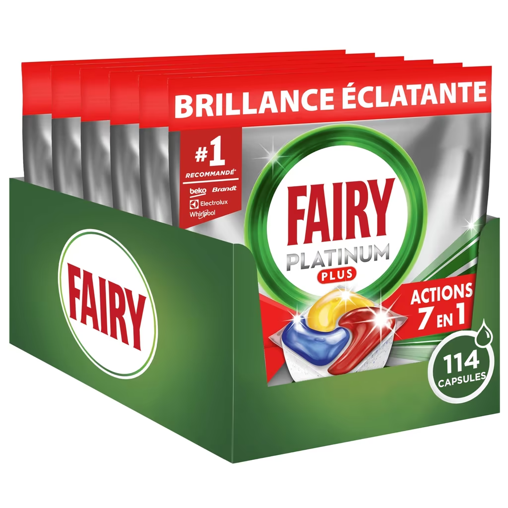 Tablettes Lave-Vaisselle Fairy Platinum Plus 114 Capsules Tout-en-1