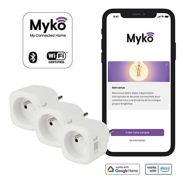 Lot de 3 Prises Connectees Jacobsen Myko avec Suivi Consommation WiFi