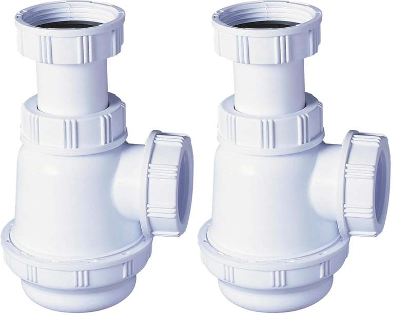 Lot de 2 Siphons Wirquin Lavabo et Lave-Mains Culot Court Blanc