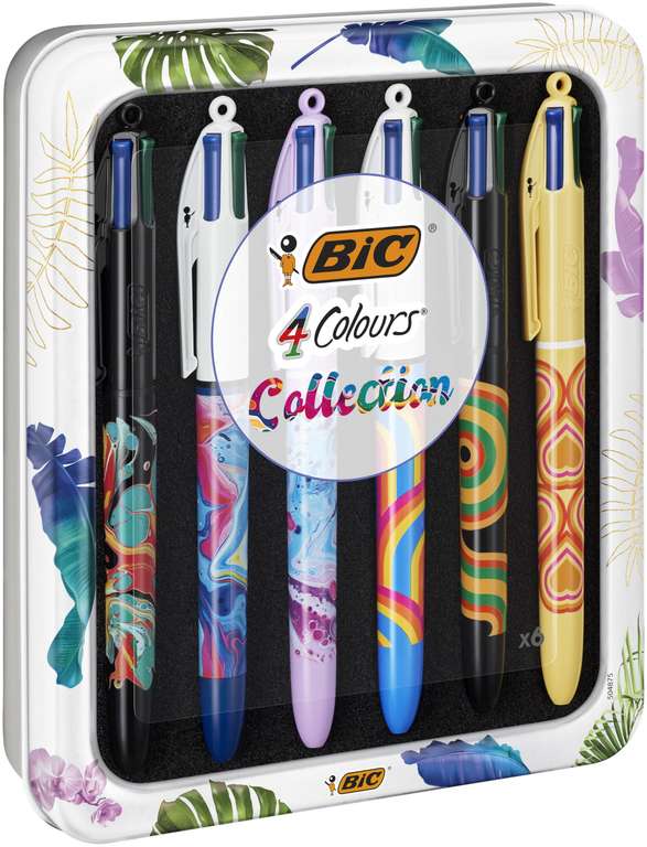 Boite 6 Stylos BIC 4 Couleurs Collection Botanique Rechargeable