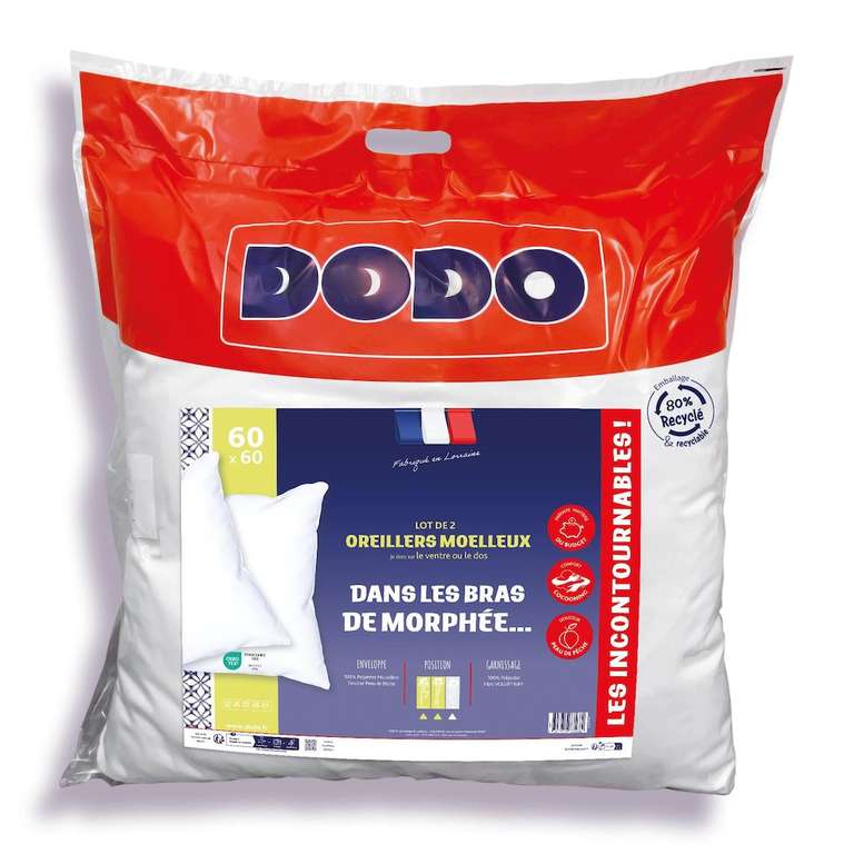 Lot 2 Oreillers Moelleux DODO Dans les Bras de Morphee Auchan