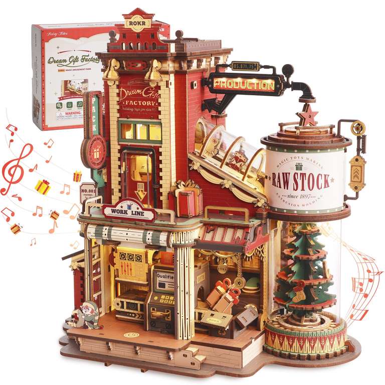 Puzzle 3D Bois ROKR Dream Gift Factory 449 Pieces LED Mecanique