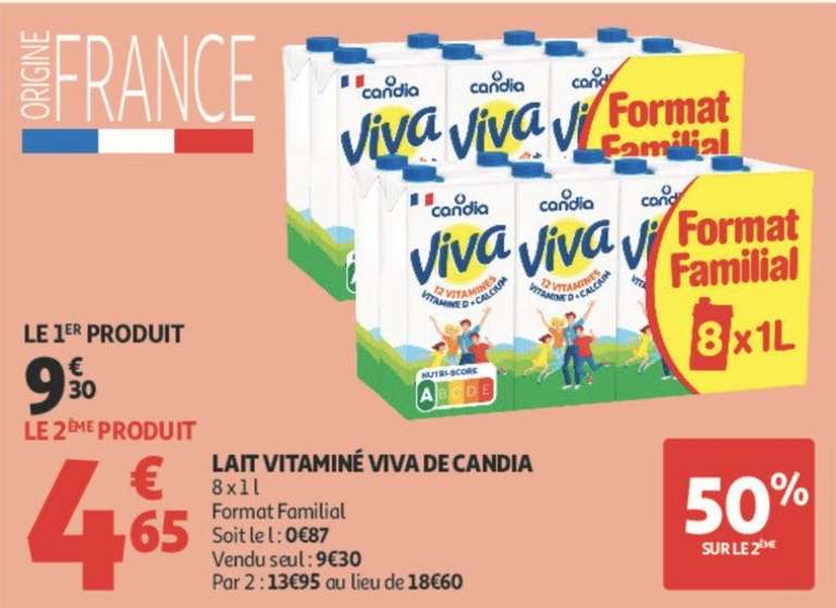Lot 2 Packs Lait Vitamine Viva Candia 8x1L Le 2eme a -50%