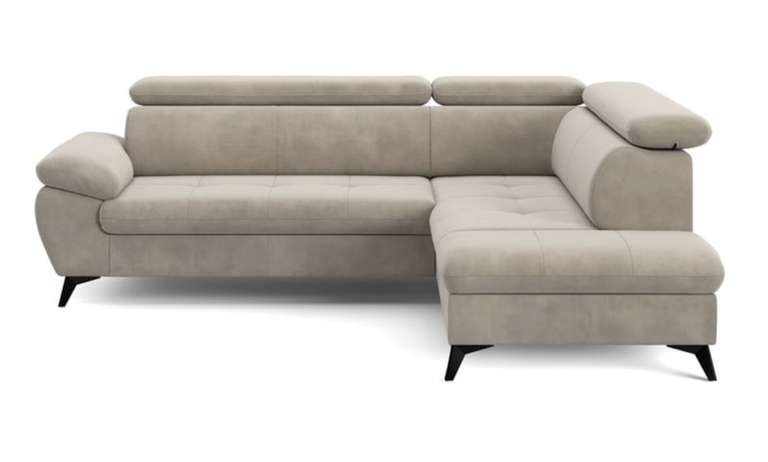 Canape d angle droit convertible Anna 4 places tissu sable avec coffre