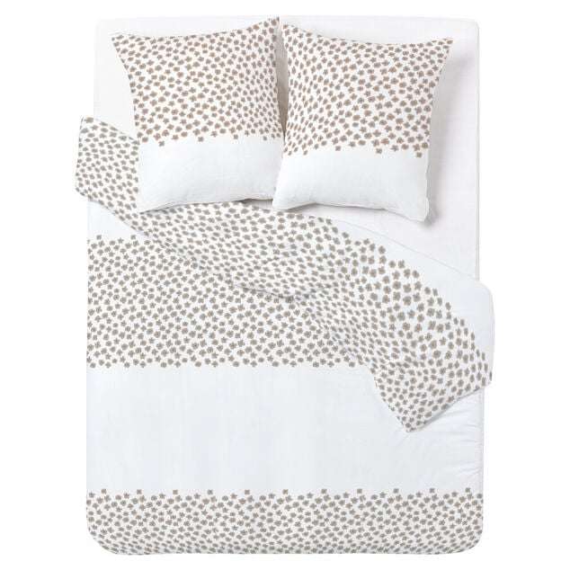 Parure de lit 100% coton motif fleur taupe 220x240 cm housse et 2 taies