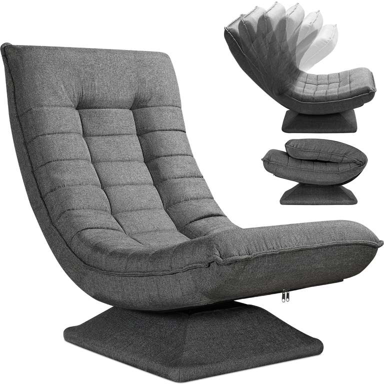 Fauteuil relax Aberdeen gris tissu pivotant 360 degres inclinable 5 positions