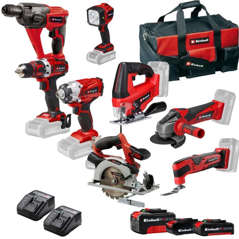 Pack Einhell 7 outils sans fil Power X-Change 3 batteries 2 chargeurs