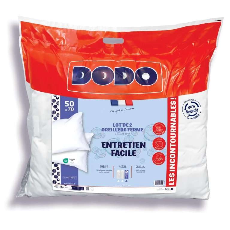 Lot de 2 oreillers ferme Dodo polyester lavable 95 degres