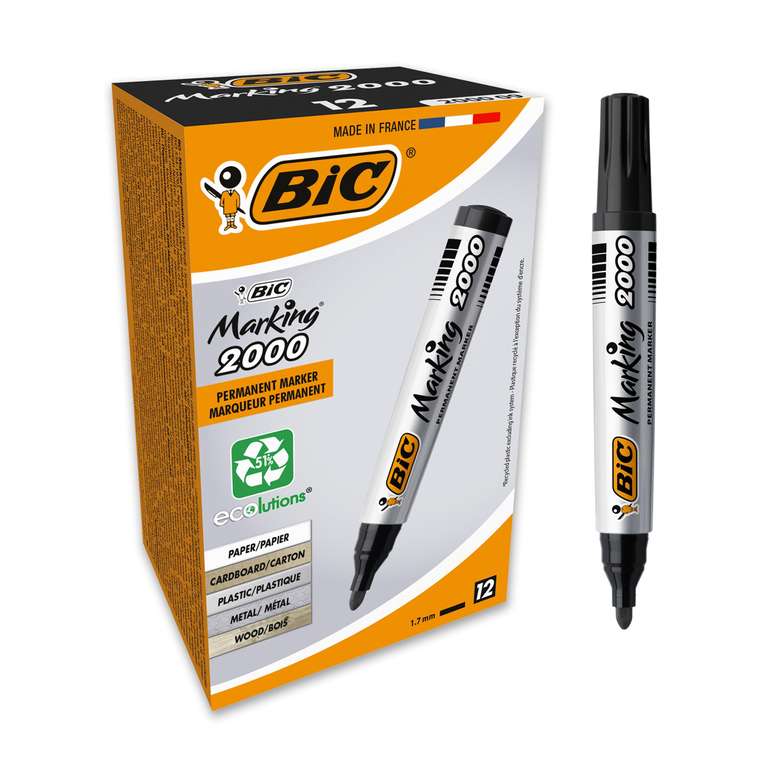Boite de 12 Marqueurs Permanents BIC Marking 2000 ECOlutions Pointe Ogive Noir